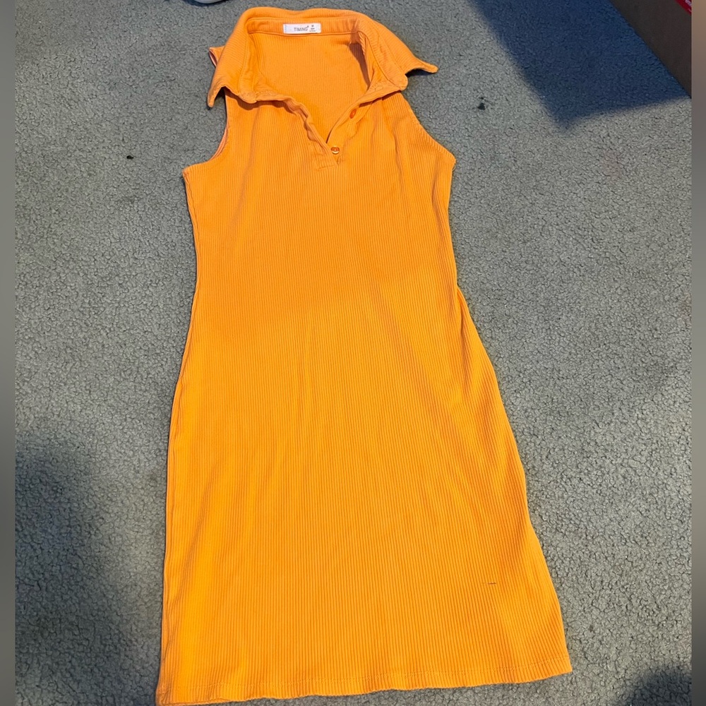 Timing Vibrant Orange Collared Midi Dress